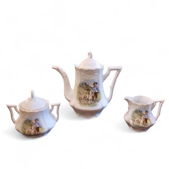 Antique 22-Piece Child Tea Set with Animal Scenes, German Victorian 1880s‎ *See - Picture 10 of 16
